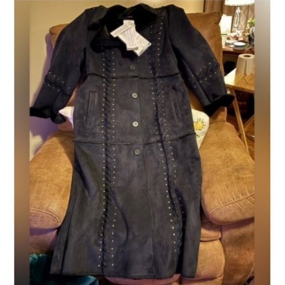 Dennis Basso Black Studded Trench Whip stitch Fur Lined Coat🆕⌚📦🏃💨🚚 - Picture 3 of 16